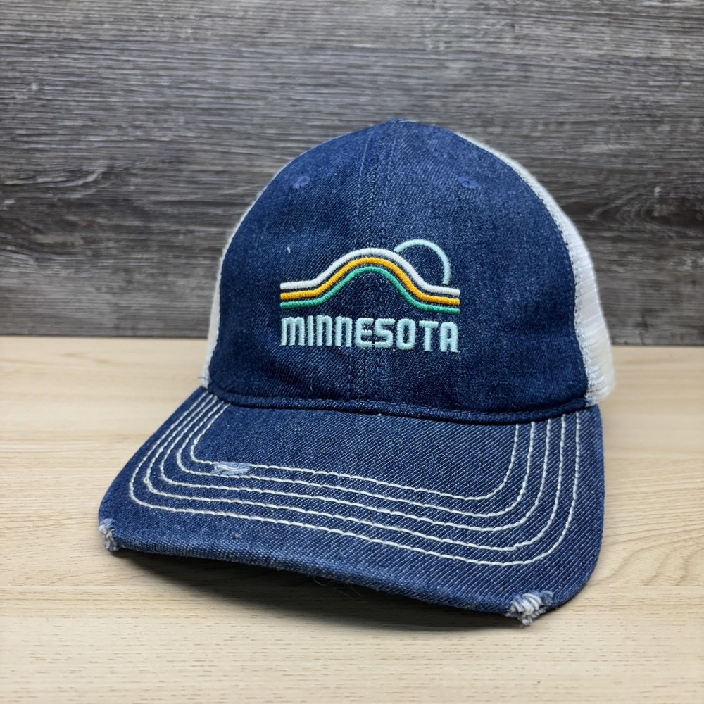 Minnesota Hat Cap Strap Back Mens One Size Blue White Trucker Denim Embroidered - Picture 3 of 9